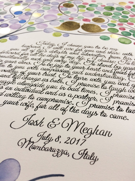 Italy, jewish ketubah calligraphy wedding anniversary gift painted ketubah watercolor gold leaf tree of life
