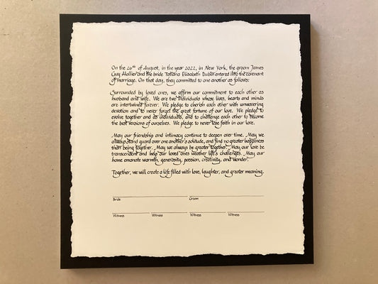 plain simple handmade ketubah in English only with hand ripped edges
