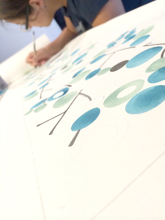 Working on a custom wedding aisle runner