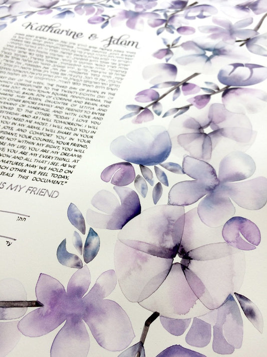 original commission painted ketubah flower garlands