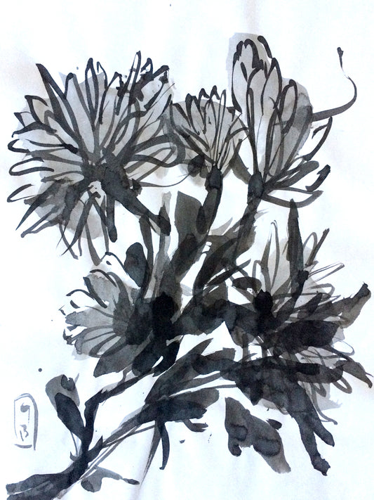 onceupoapaper elena berlo sumie sumi-e painting Japanese ink on paper black on white