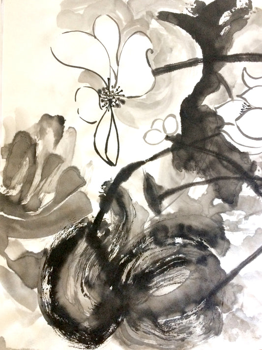 onceupoapaper elena berlo sumie sumi-e painting Japanese ink on paper black on white