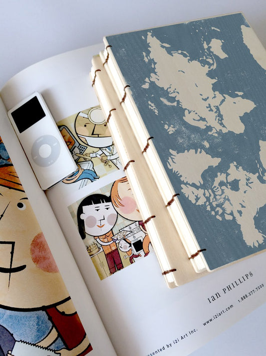 travel journal coptic stitch wood printed covers