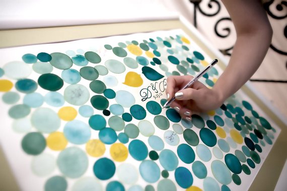 Wedding Guest Book watercolor painting WEDDING PENNY TILES