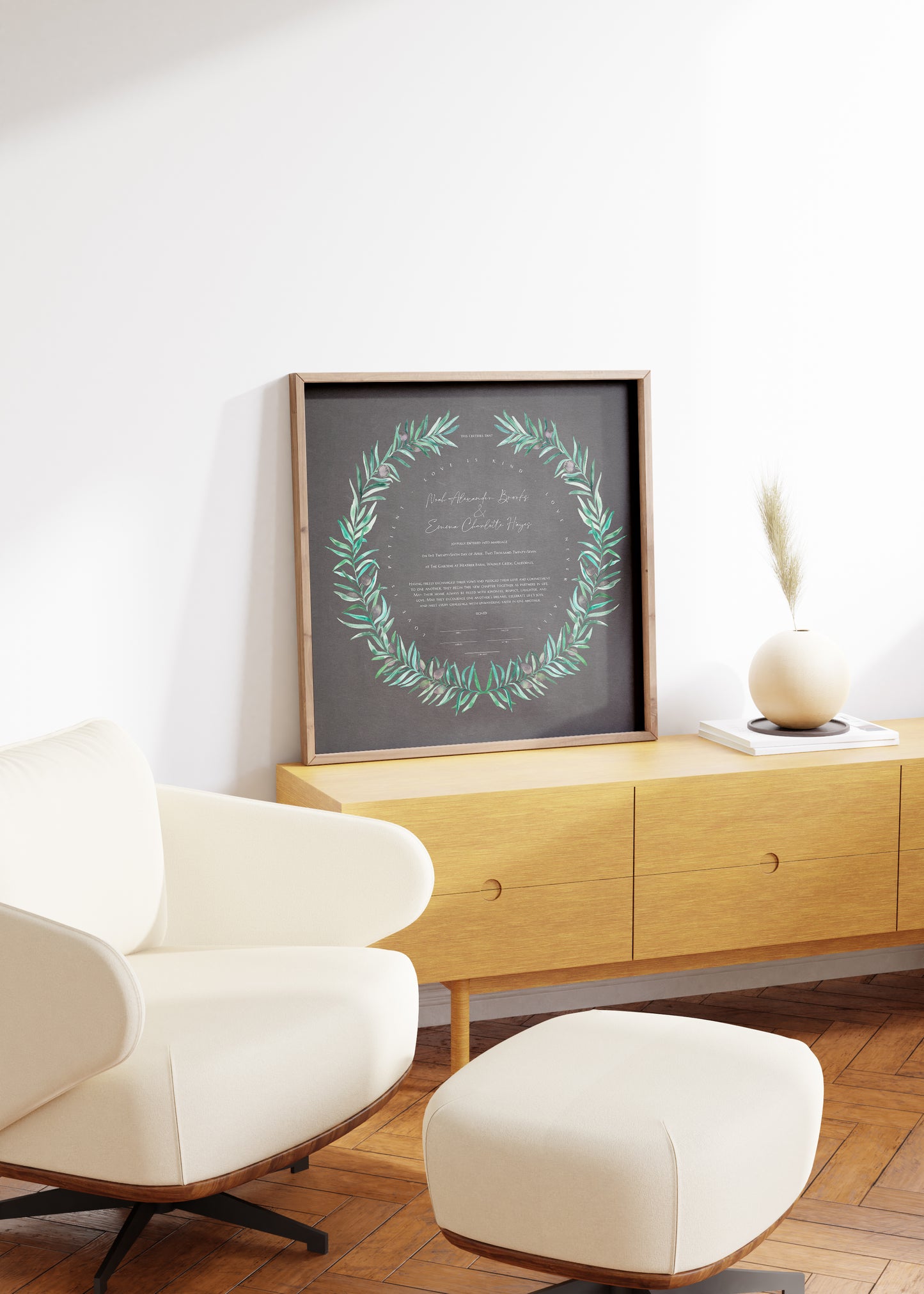 Olive Wreath Wedding Certificate, Botanical Fine Art Print | Peace & Unity | Gift for the Couple, Ceremony Keepsake
