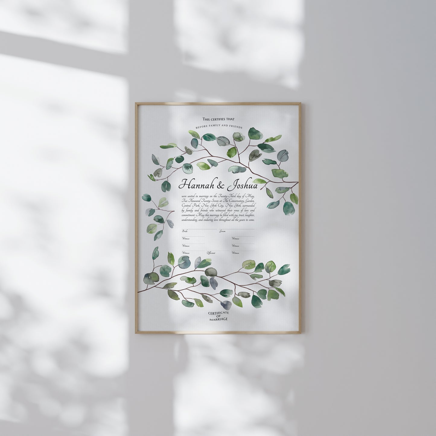 Green Twigs Wedding Certificate, Contemporary Botanical Print | Harmony, Continuity & Natural Beauty | Elegant Gift for the Couple