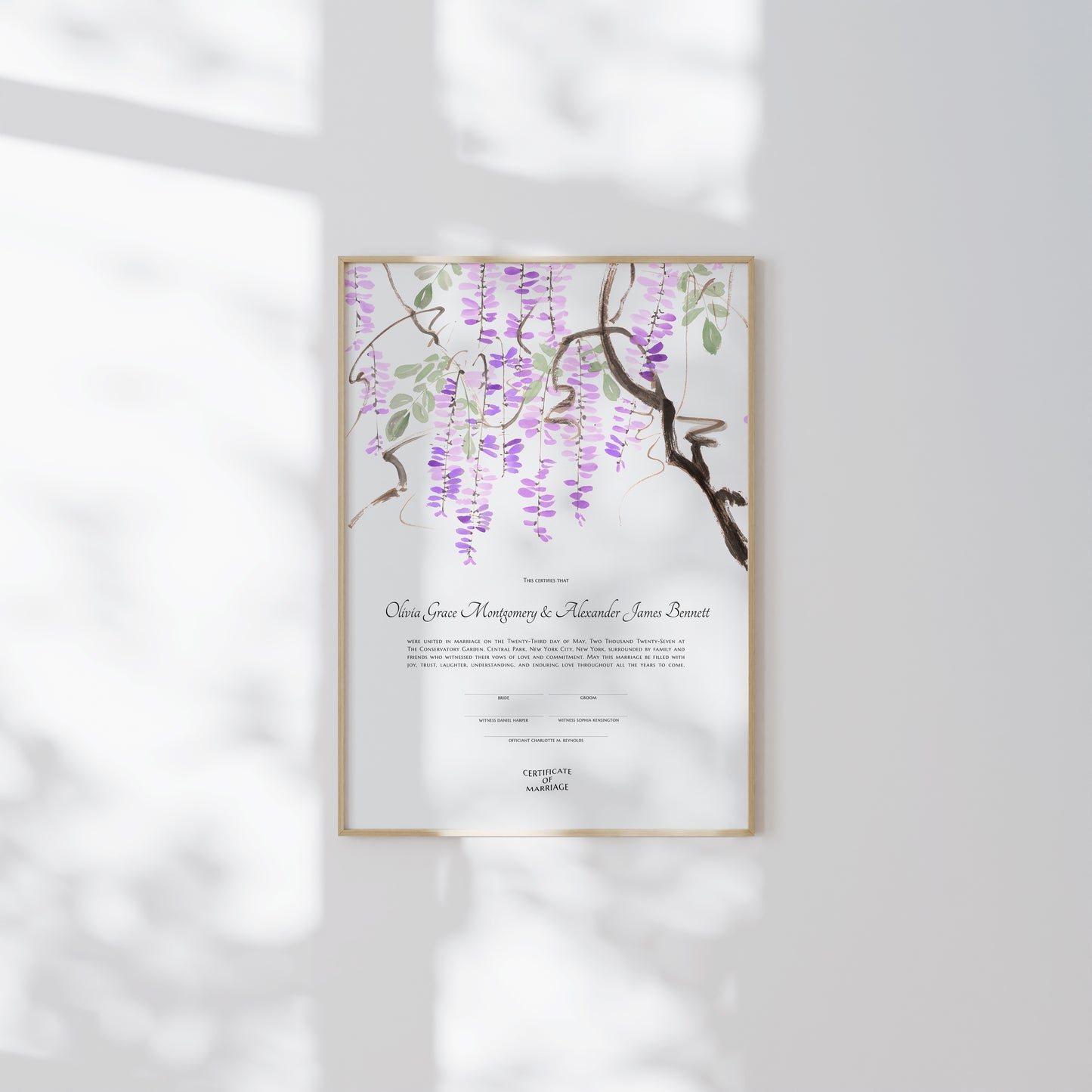 Cascading Wisteria Marriage Certificate | Botanical Quaker Wedding Certificate | Museum-Quality Artwork