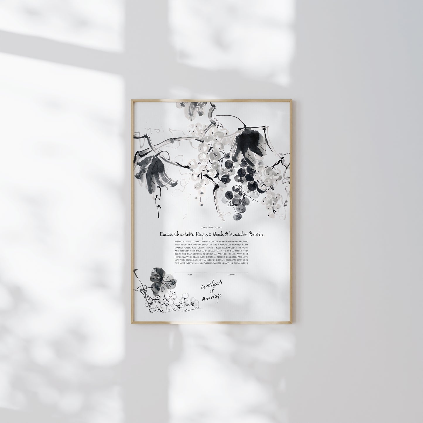 Grapevine Abundance Vineyard Wedding Certificate | Personalized Marriage memento | Museum-Quality Art Print