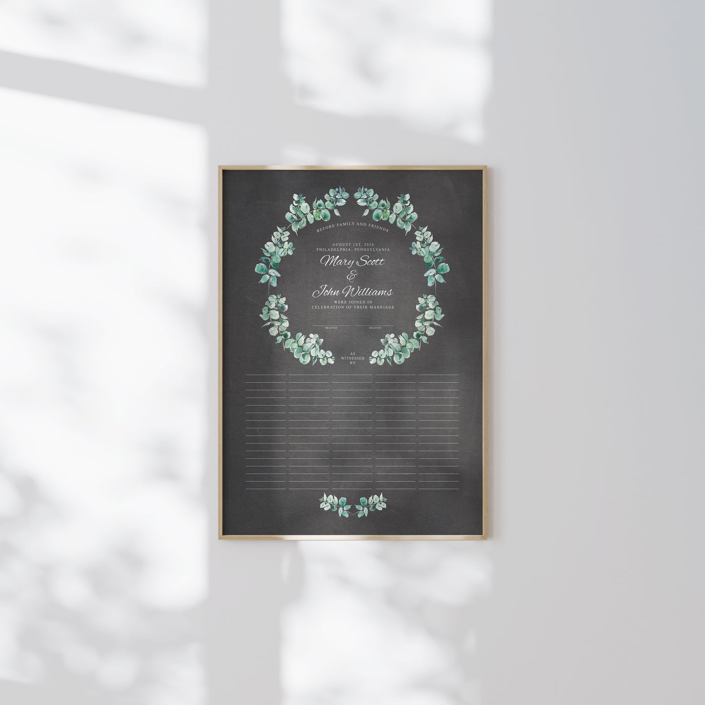 Circle of Renewal Eucalyptus Wreath Wedding Certificate | Personalized Quaker Marriage Keepsake | Evergreen Covenant Wreath of Unity