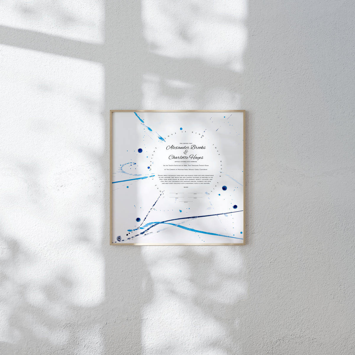 Atomic Rays Drips & Splashes Wedding Certificate, Abstract Fine Art Print | Cosmic Energy, Unity, Inner Light | Modern Ceremony Keepsake