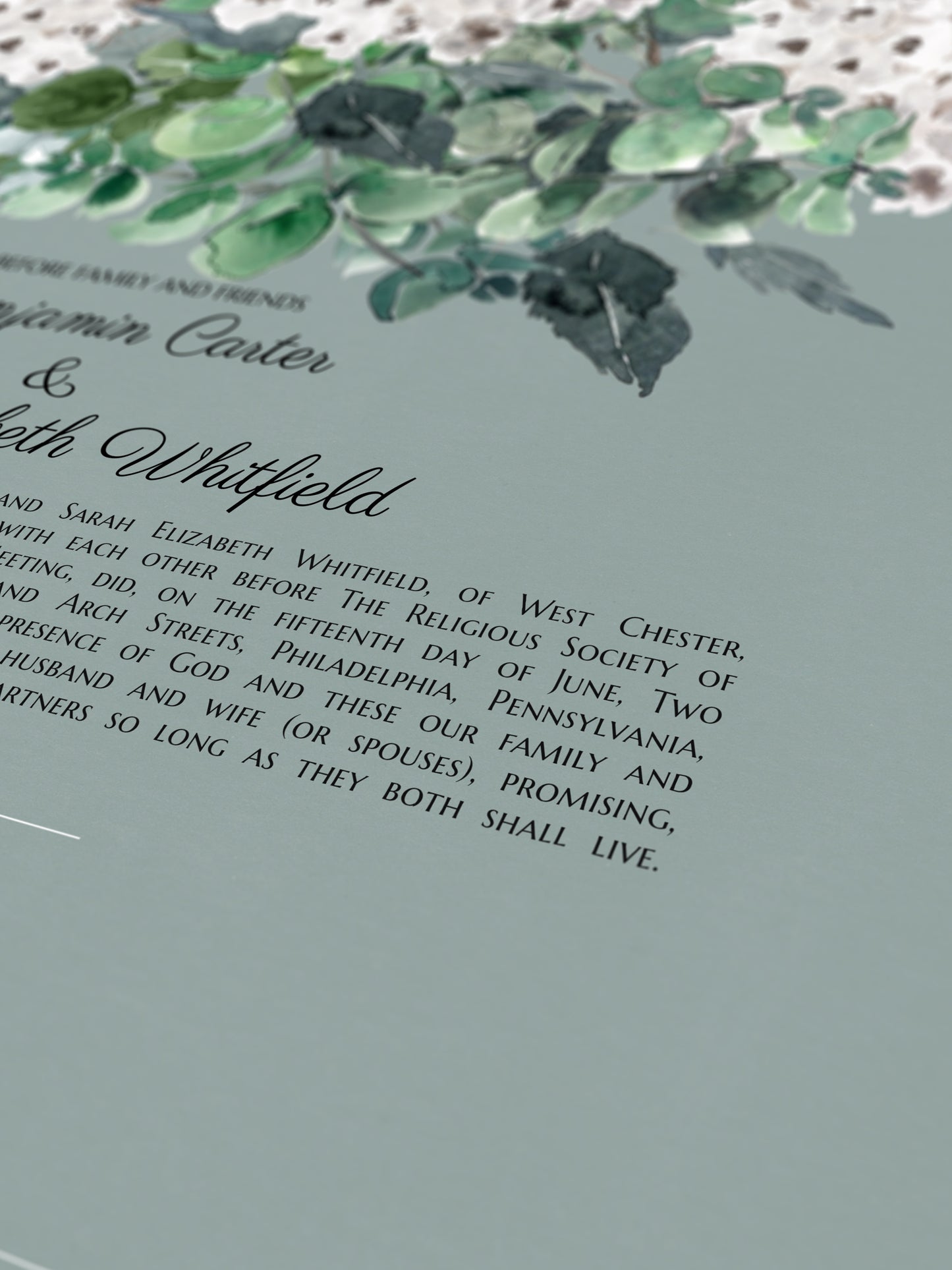Hydrangea Garden Marriage Certificate | Contemporary Botanical Fine Art | Personalized Quaker Wedding Certificate