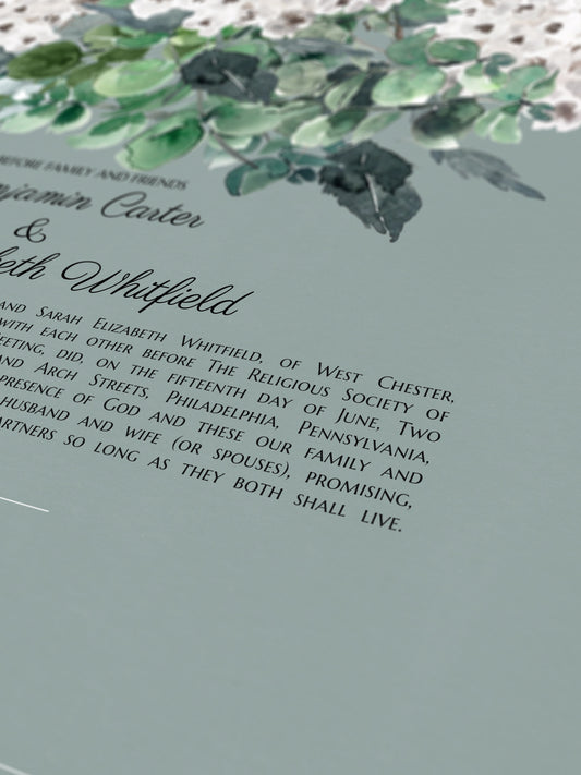 Hydrangea Garden Marriage Certificate | Contemporary Botanical Fine Art | Personalized Quaker Wedding Certificate
