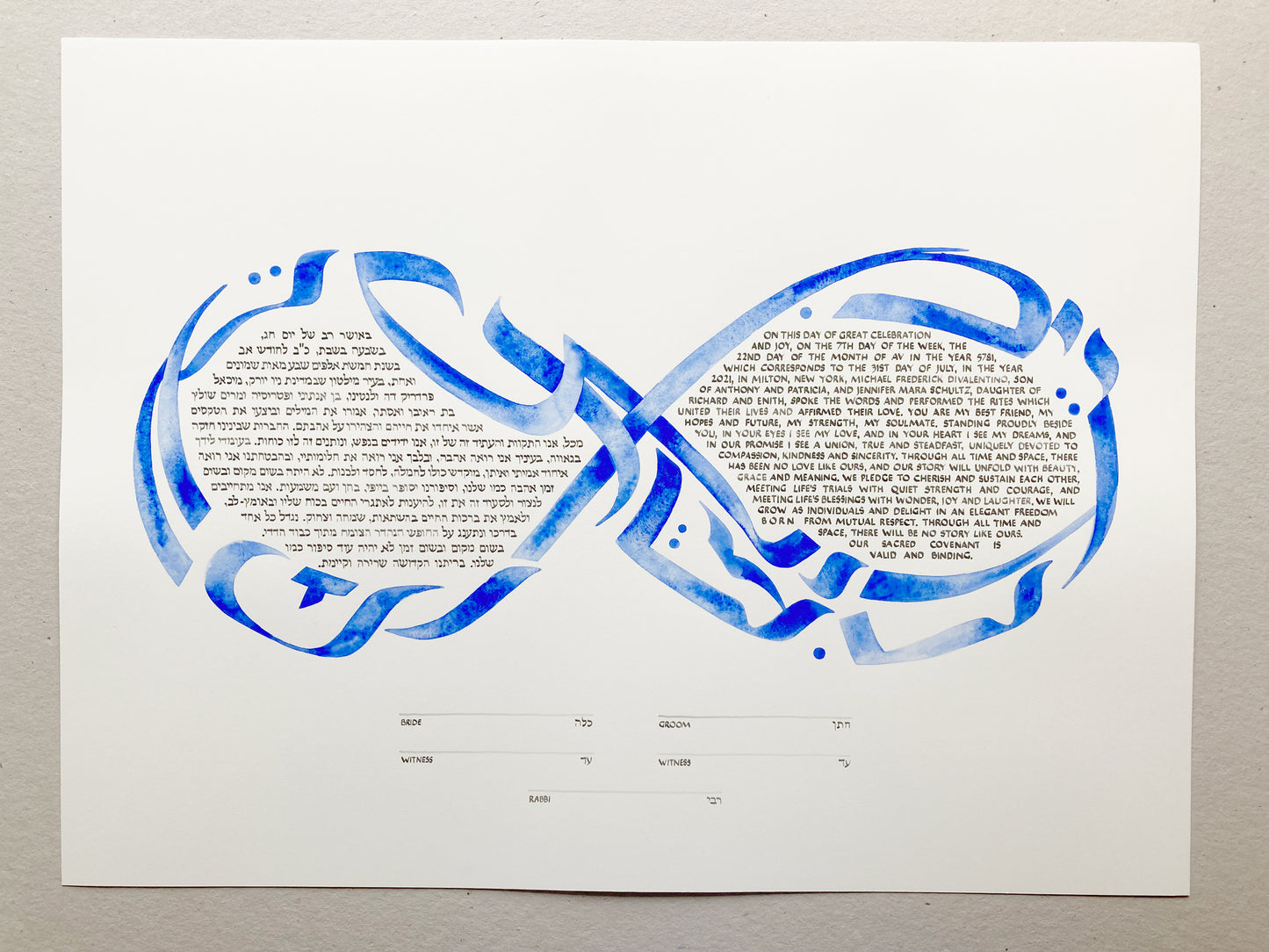 Reserved listing for Rabbi Joshua H. >< Calligraphy Jewish Ketubah ⤿ COUPLE's NAMES or MY BELOVED hand-painted Infinity Sign