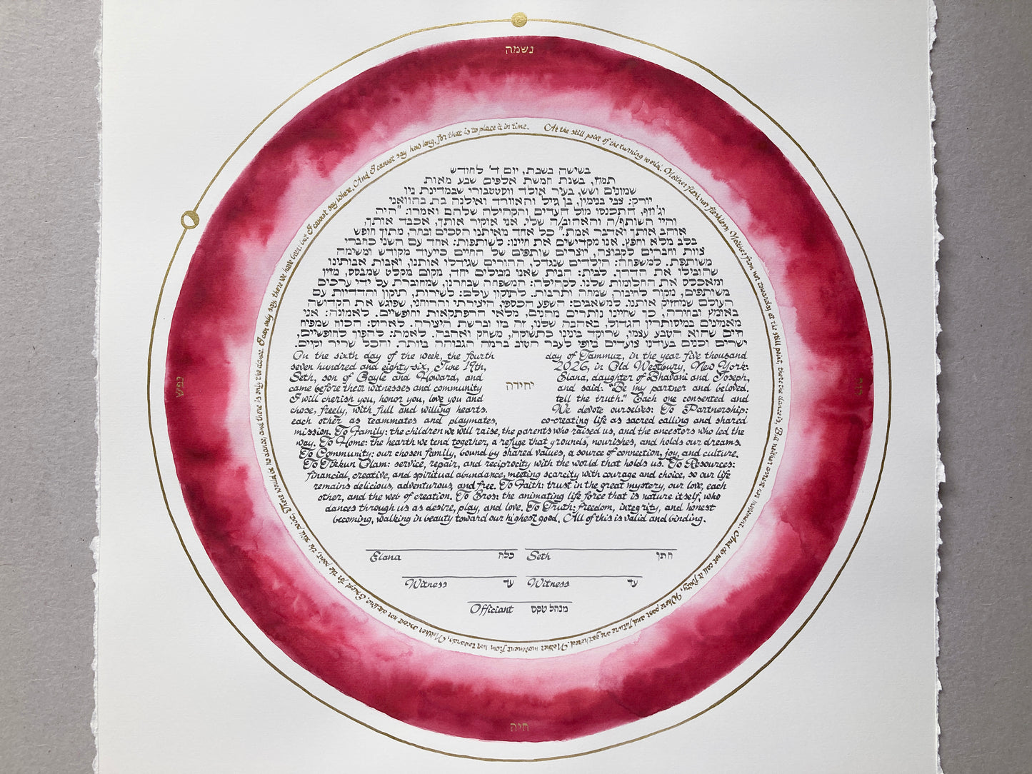 The Still Point of the Turning World Ketubah | Gold-Ringed Watercolor Skies Ancestral Inheritance Celestial Covenant