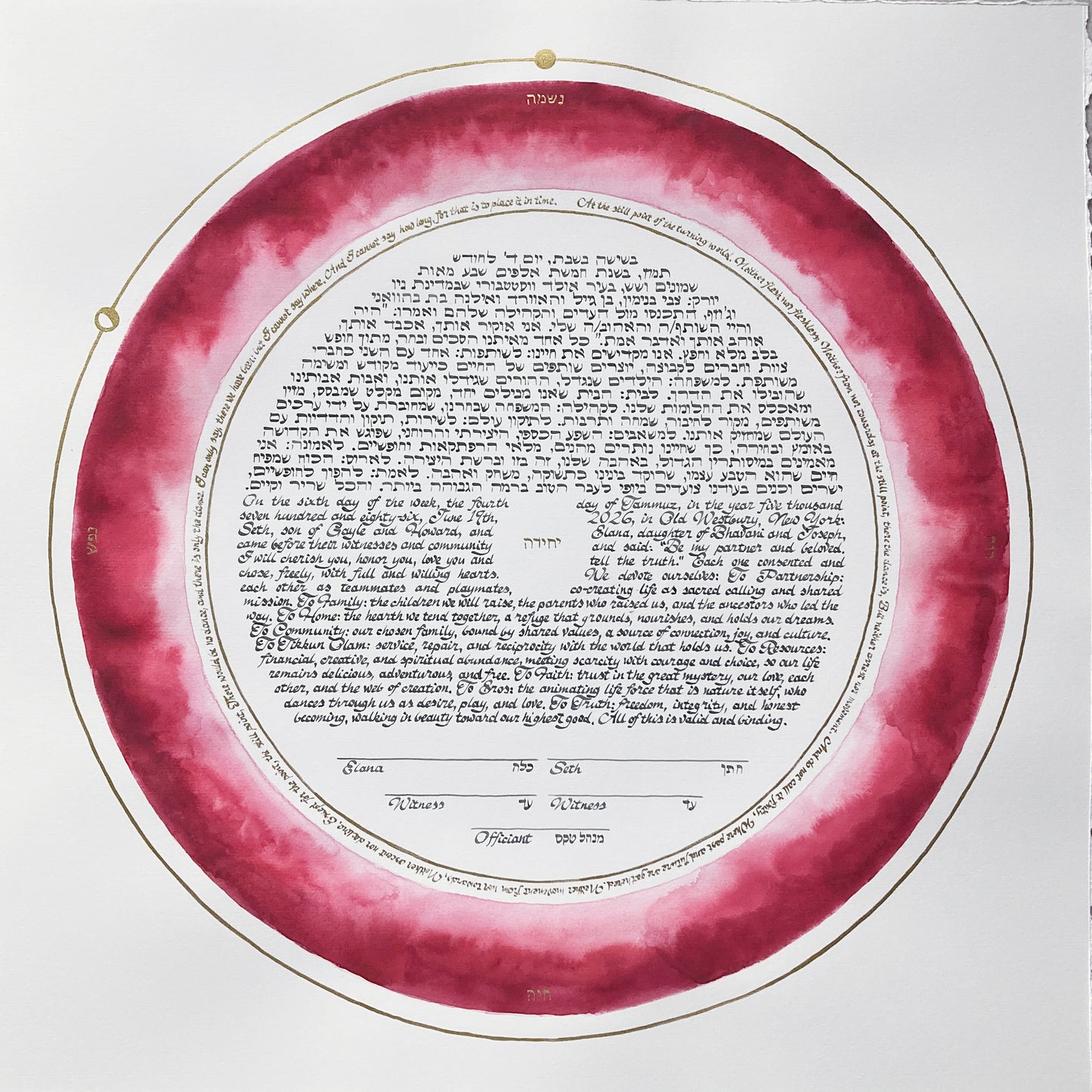 The Still Point of the Turning World Ketubah | Gold-Ringed Watercolor Skies Ancestral Inheritance Celestial Covenant