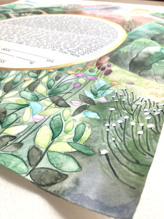 Custom engagement location painted Ketubah