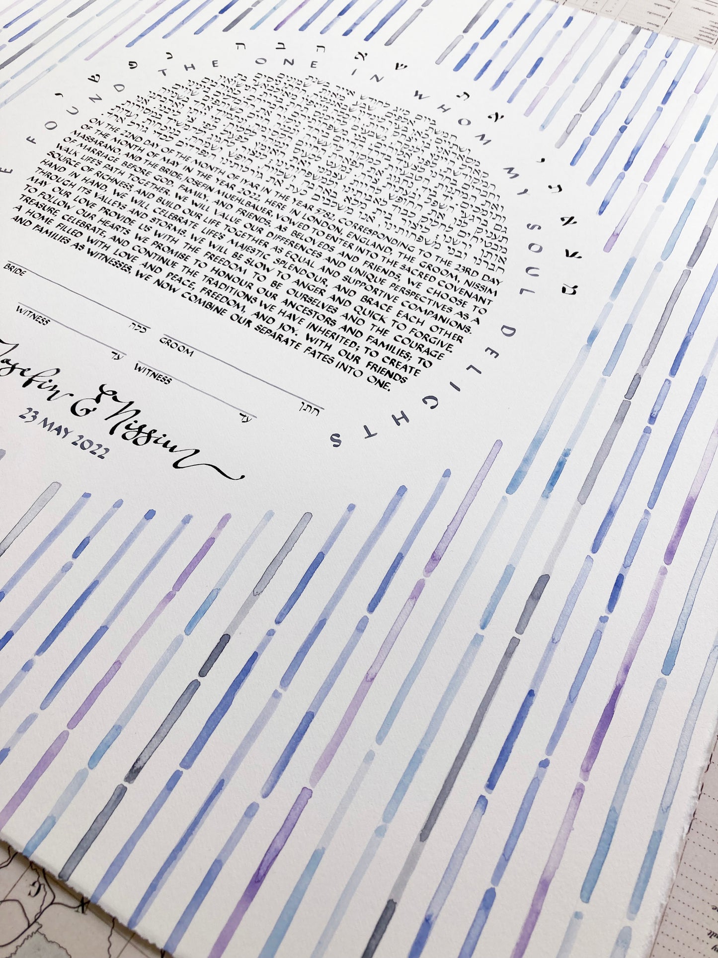 Mid century modern Waterfall Ketubah watercolor