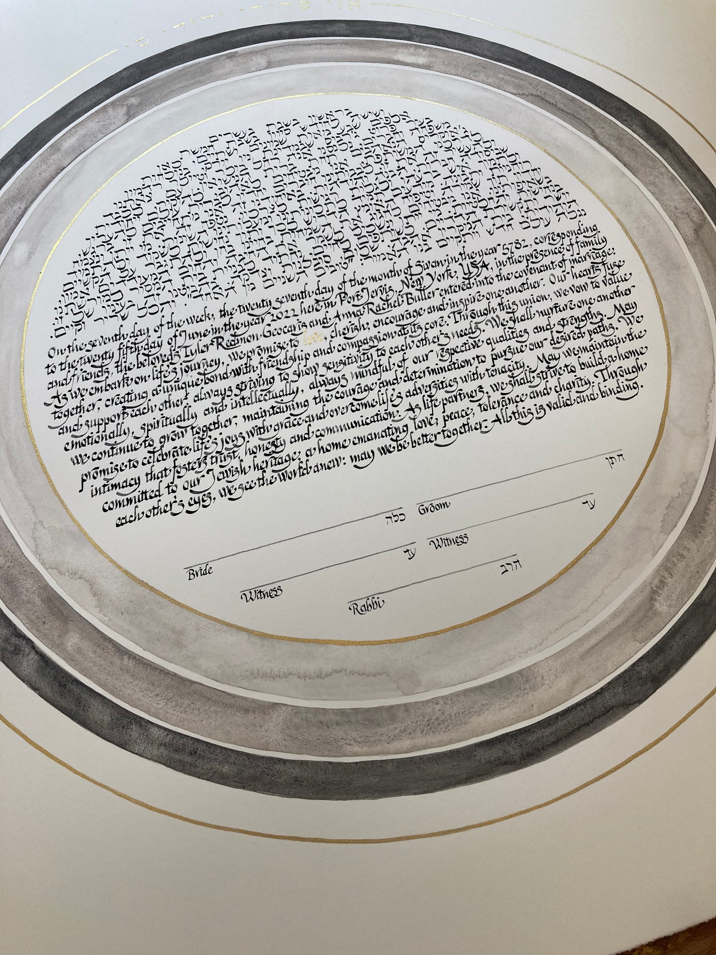 Single to Multi layered rings Gold Watercolor Custom Ketubah > printed or calligraphed texts