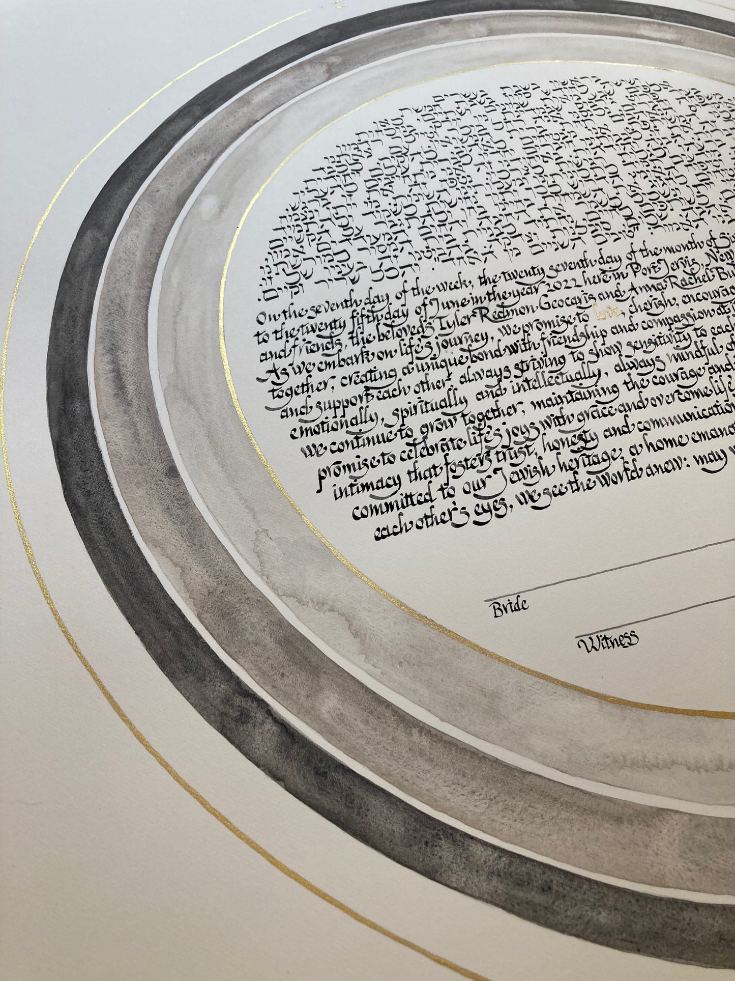 Single to Multi layered rings Gold Watercolor Custom Ketubah > printed or calligraphed texts