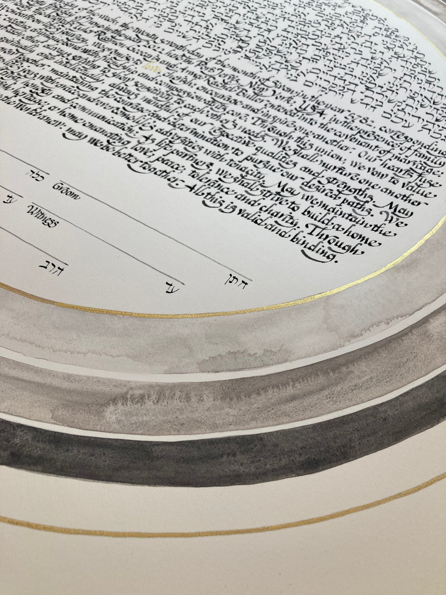 Single to Multi layered rings Gold Watercolor Custom Ketubah > printed or calligraphed texts