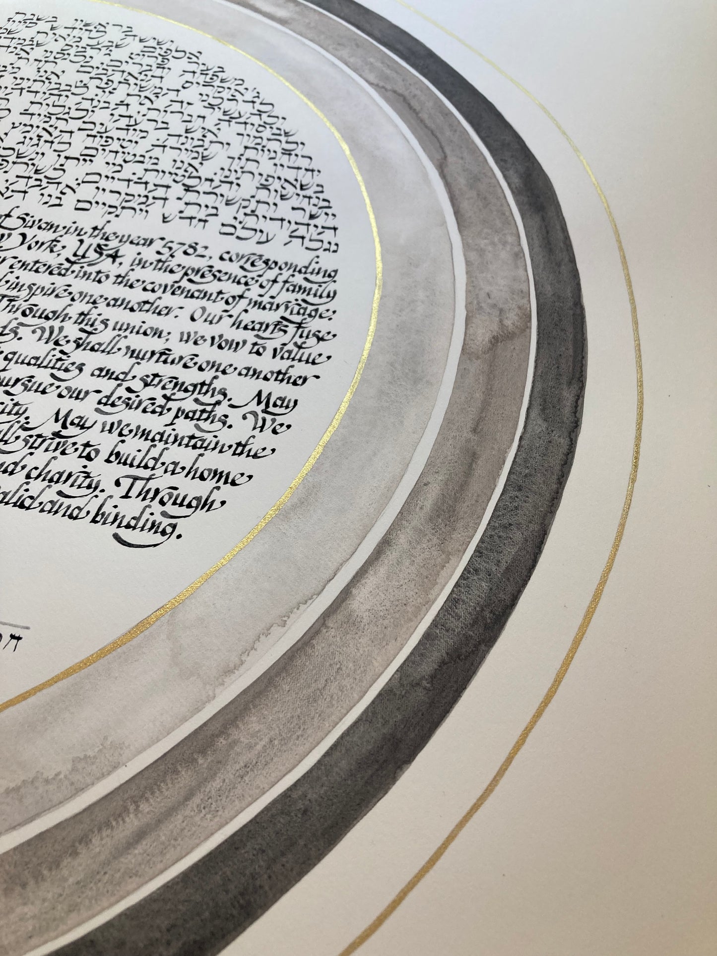 Single to Multi layered rings Gold Watercolor Custom Ketubah > printed or calligraphed texts