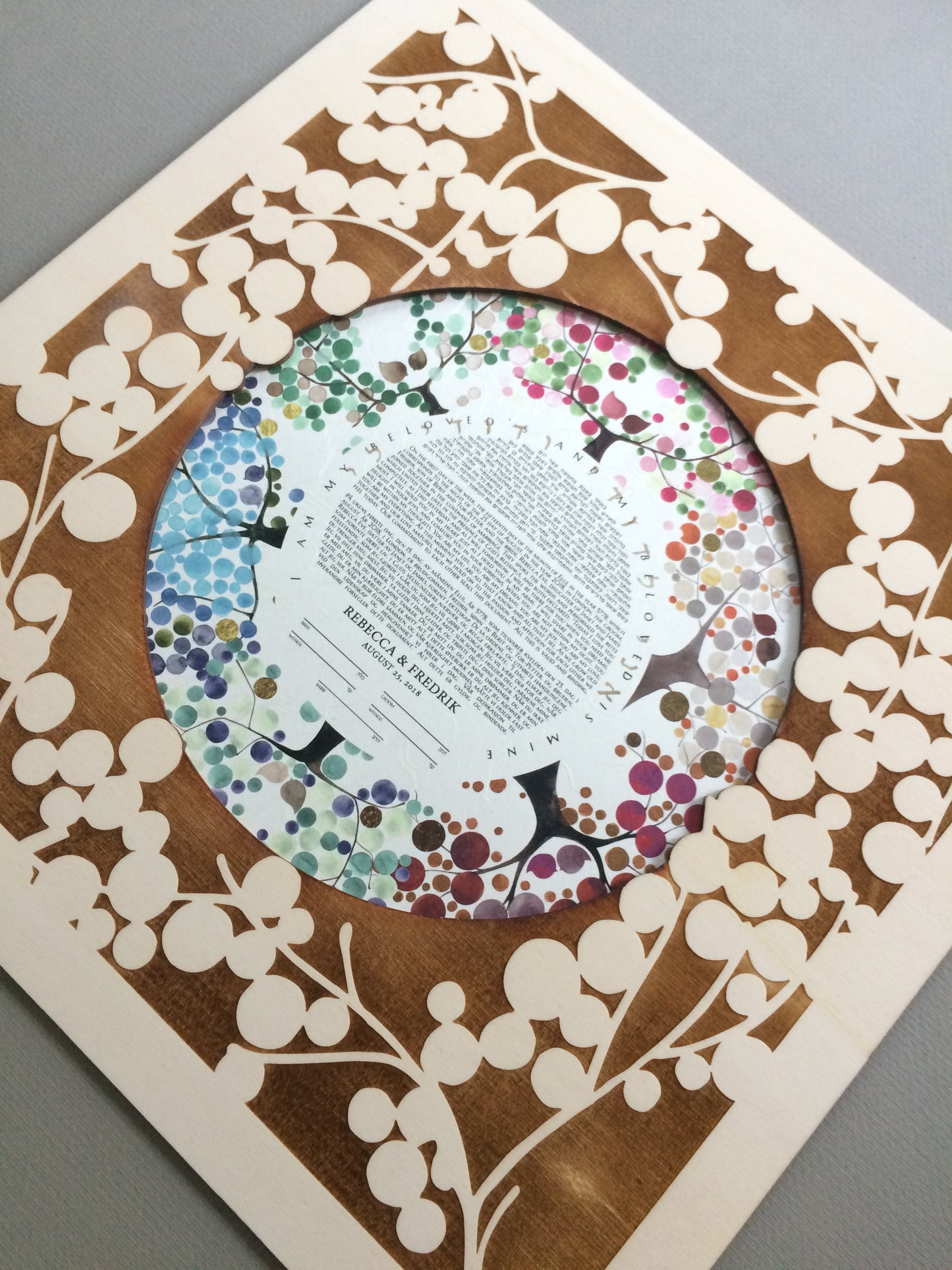 Reserved listing for Aaron G. - Custom engraved woodcut Ketubah with printed text and design