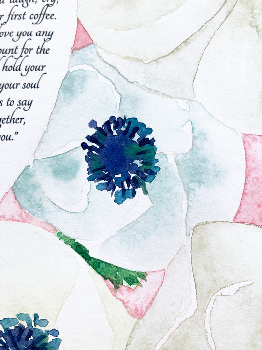Blossom of White Anemones Custom Ketubah artwork commission <> innocence, purity and sincerity
