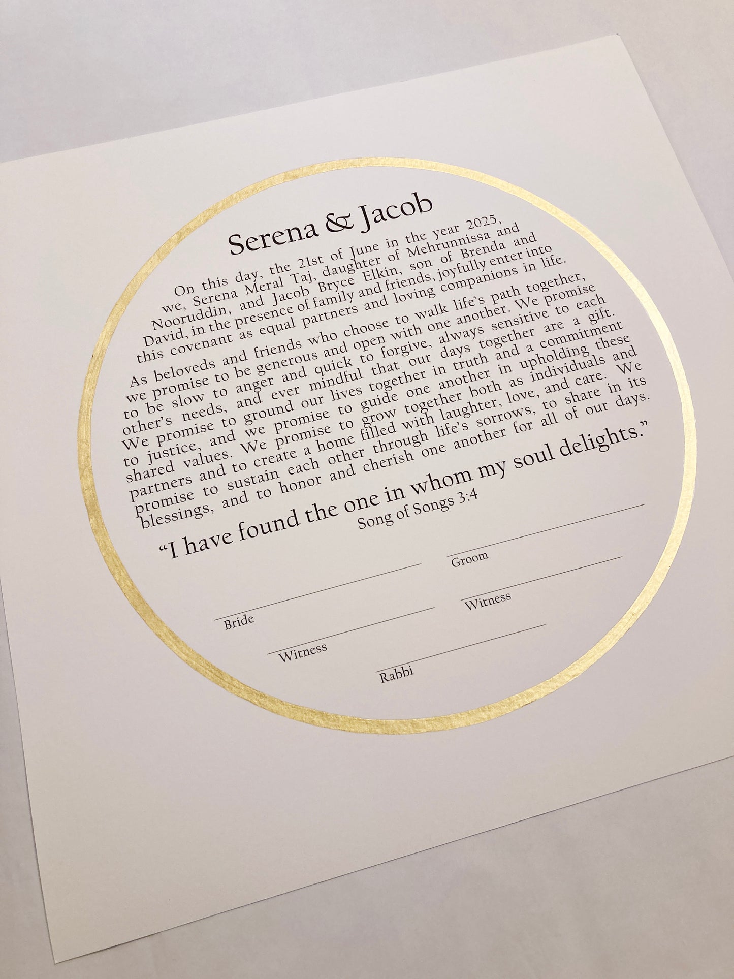 Sacred Circle of Creation Ketubah | Simple Gold Ring Giclée Print with Modern Typography