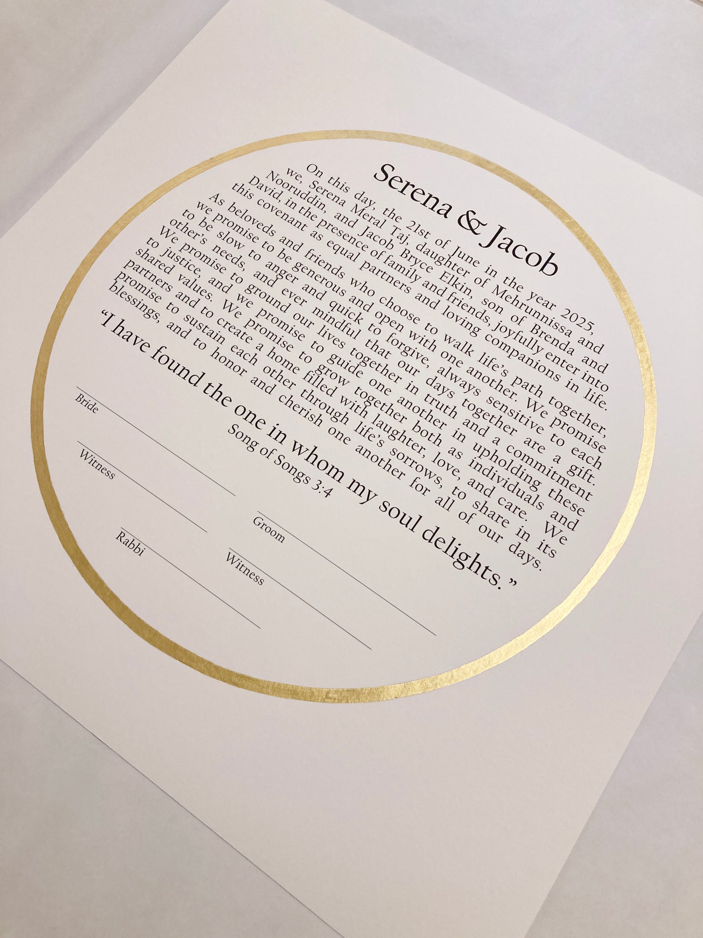 Sacred Circle of Creation Ketubah | Simple Gold Ring Giclée Print with Modern Typography