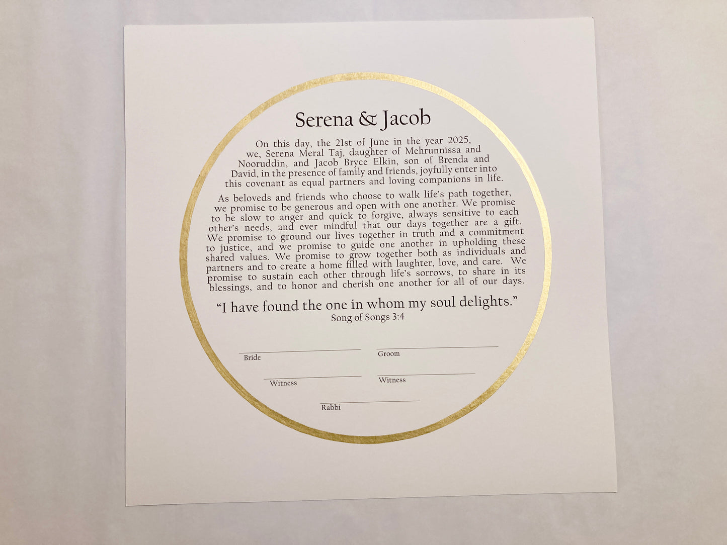 Sacred Circle of Creation Ketubah | Simple Gold Ring Giclée Print with Modern Typography