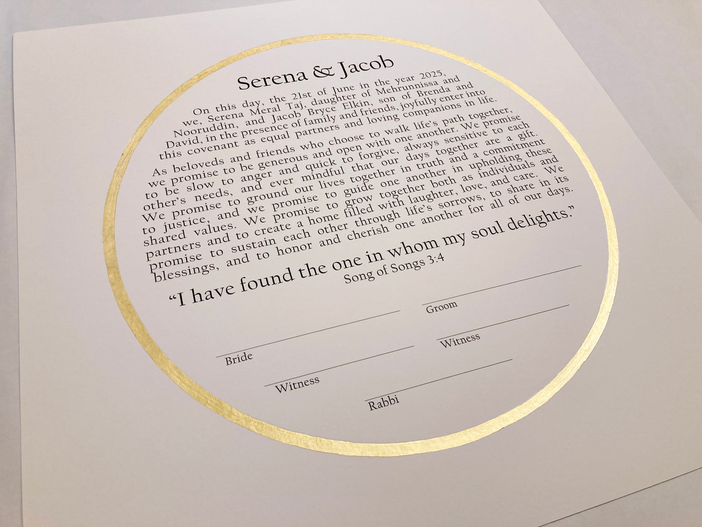 Sacred Circle of Creation Ketubah | Simple Gold Ring Giclée Print with Modern Typography