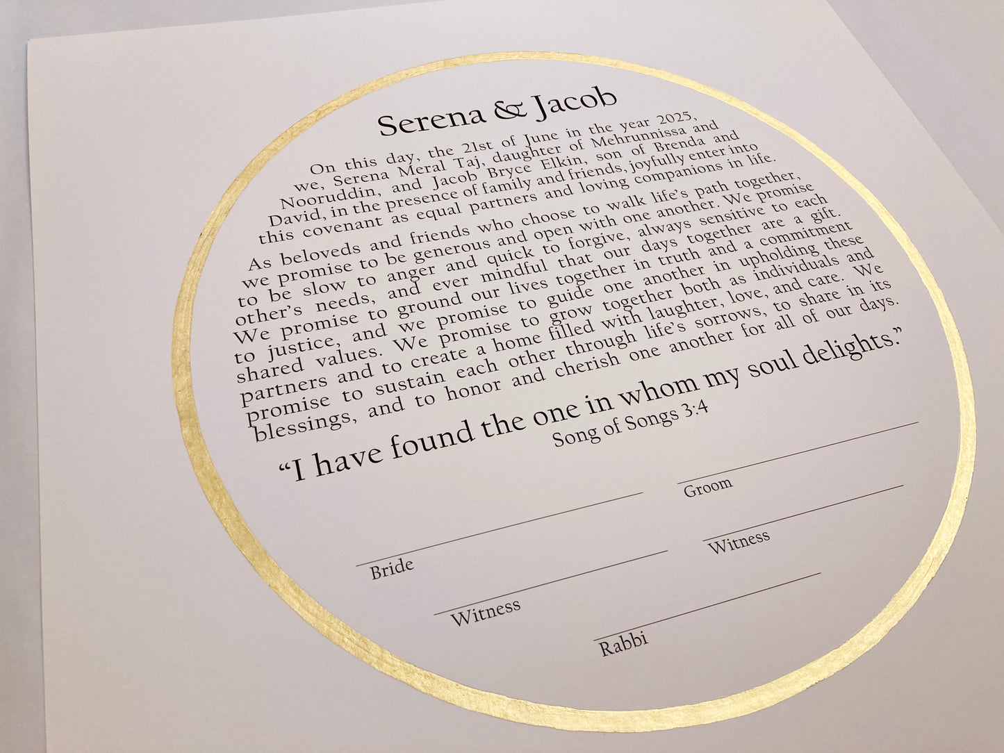 Sacred Circle of Creation Ketubah | Simple Gold Ring Giclée Print with Modern Typography