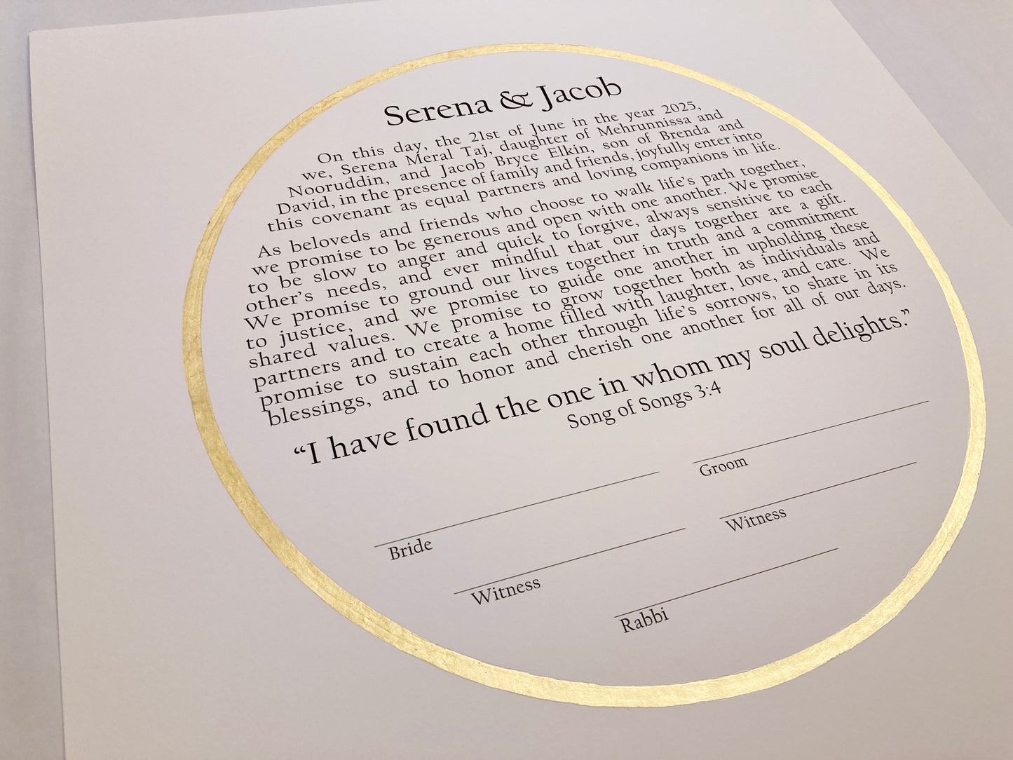 Sacred Circle of Creation Ketubah | Simple Gold Ring Giclée Print with Modern Typography