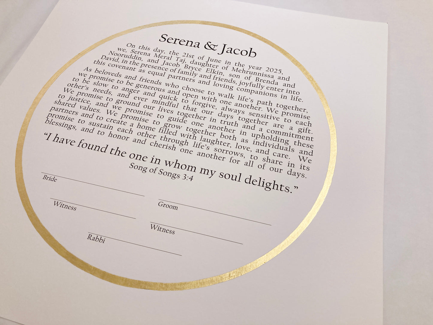 Sacred Circle of Creation Ketubah | Simple Gold Ring Giclée Print with Modern Typography