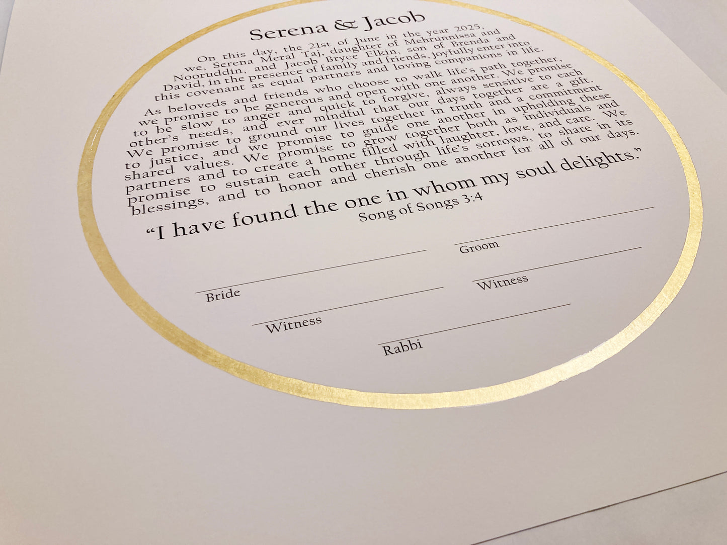 Sacred Circle of Creation Ketubah | Simple Gold Ring Giclée Print with Modern Typography