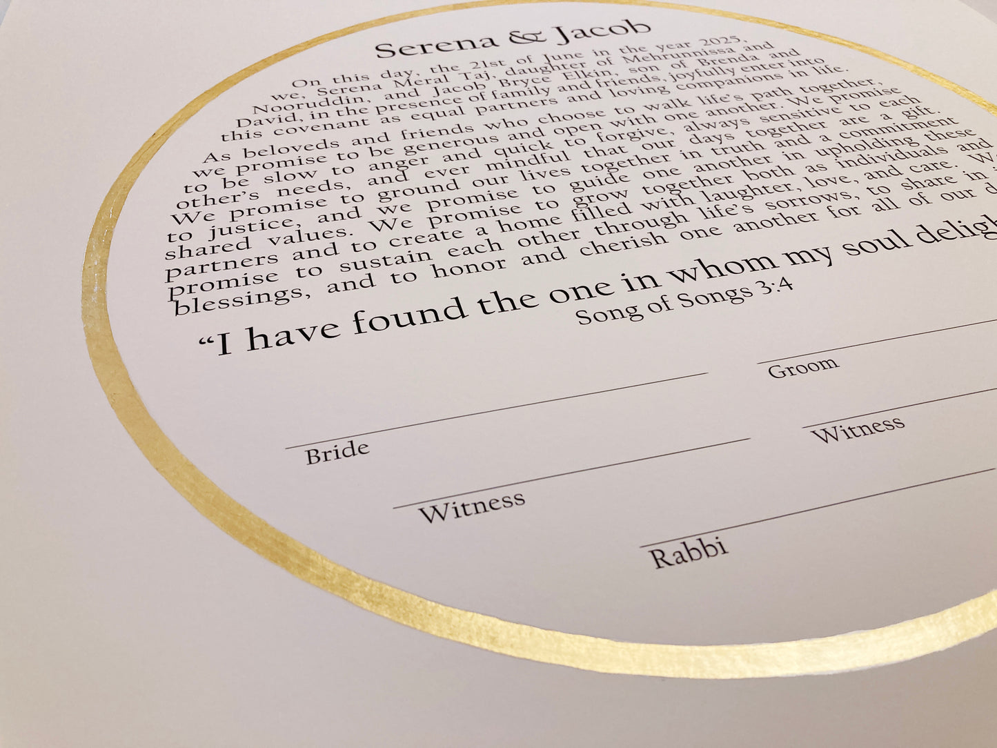 Sacred Circle of Creation Ketubah | Simple Gold Ring Giclée Print with Modern Typography