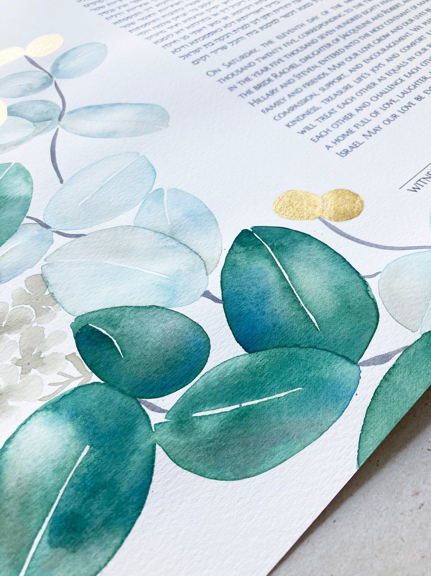 Eucalyptus & Gold Leaves Ketubah | Timeless Botanical Watercolor | Personalized Fine Art Jewish Wedding Certificate