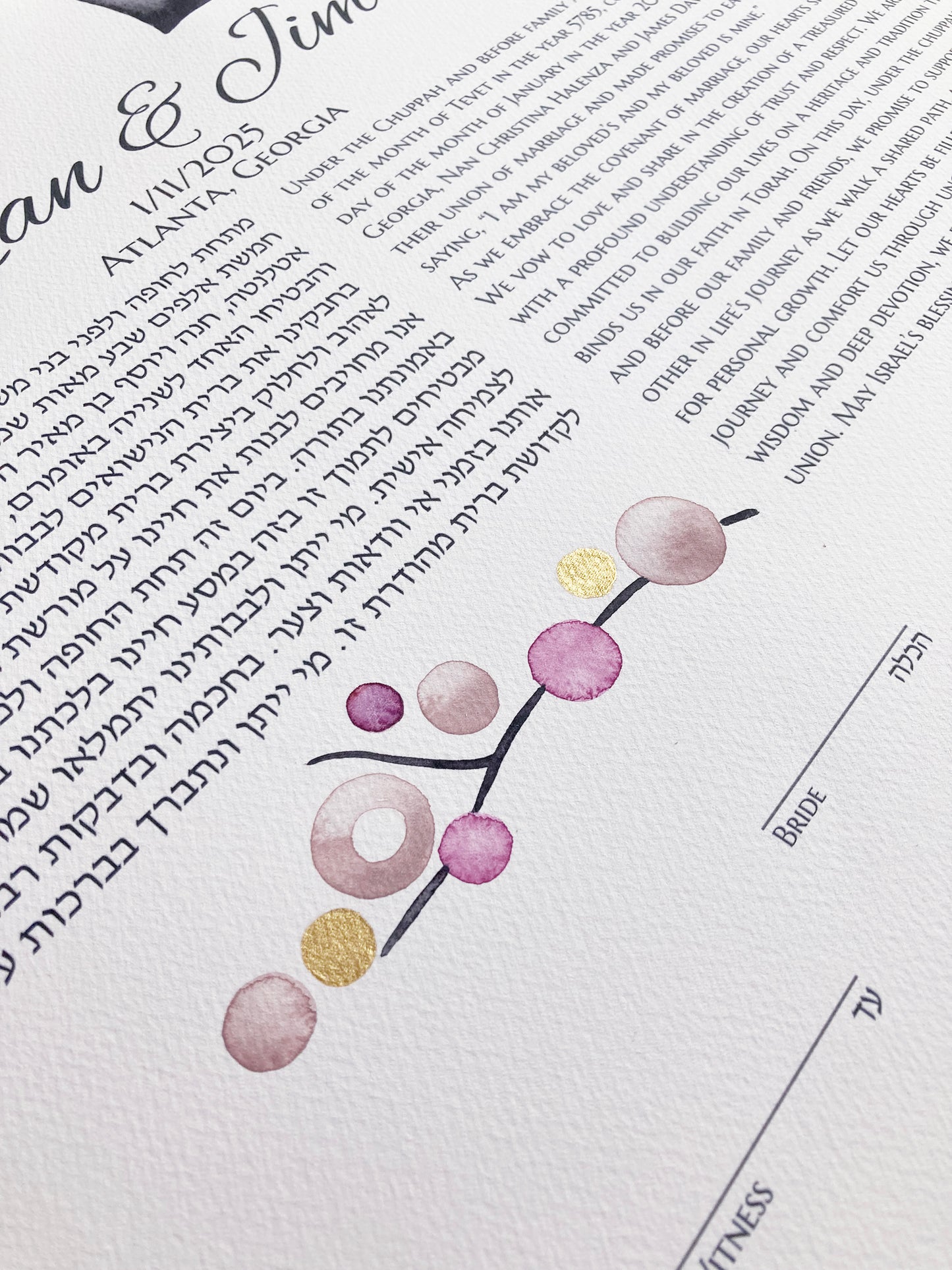 Reserved Listing for Nan H. - Gold Blush Lovebirds Tree of Life Ketubah | Watercolor Jewish Wedding Certificate | Personalized with Modern Printed Text