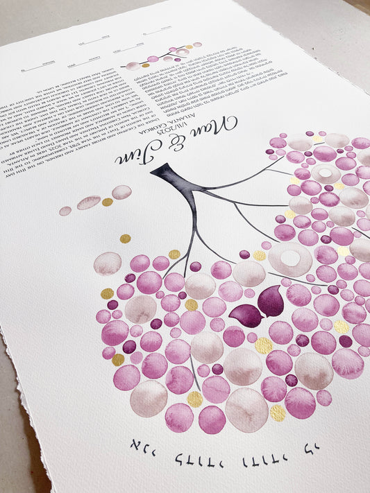 Reserved Listing for Nan H. - Gold Blush Lovebirds Tree of Life Ketubah | Watercolor Jewish Wedding Certificate | Personalized with Modern Printed Text