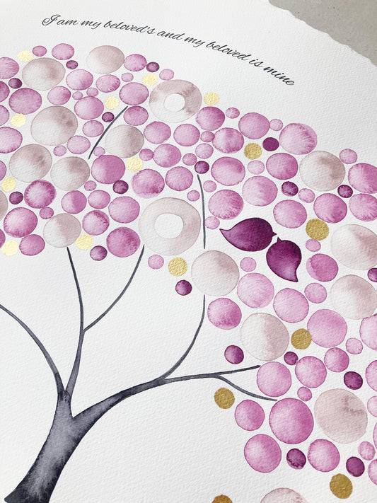Reserved Listing for Nan H. - Gold Blush Lovebirds Tree of Life Ketubah | Watercolor Jewish Wedding Certificate | Personalized with Modern Printed Text