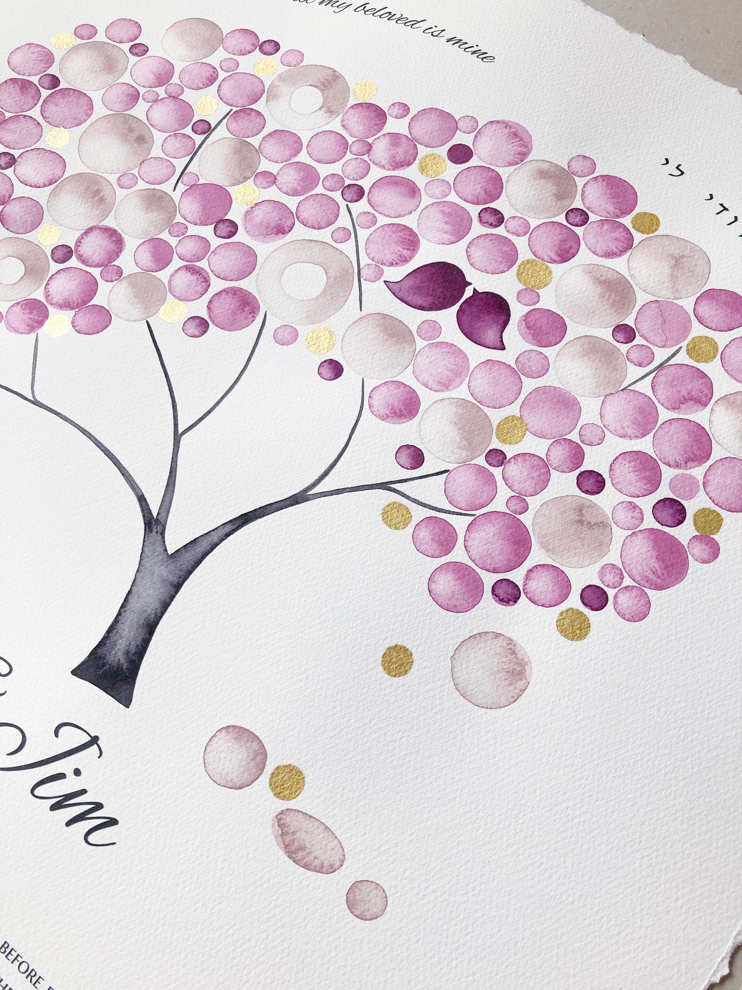 Reserved Listing for Nan H. - Gold Blush Lovebirds Tree of Life Ketubah | Watercolor Jewish Wedding Certificate | Personalized with Modern Printed Text