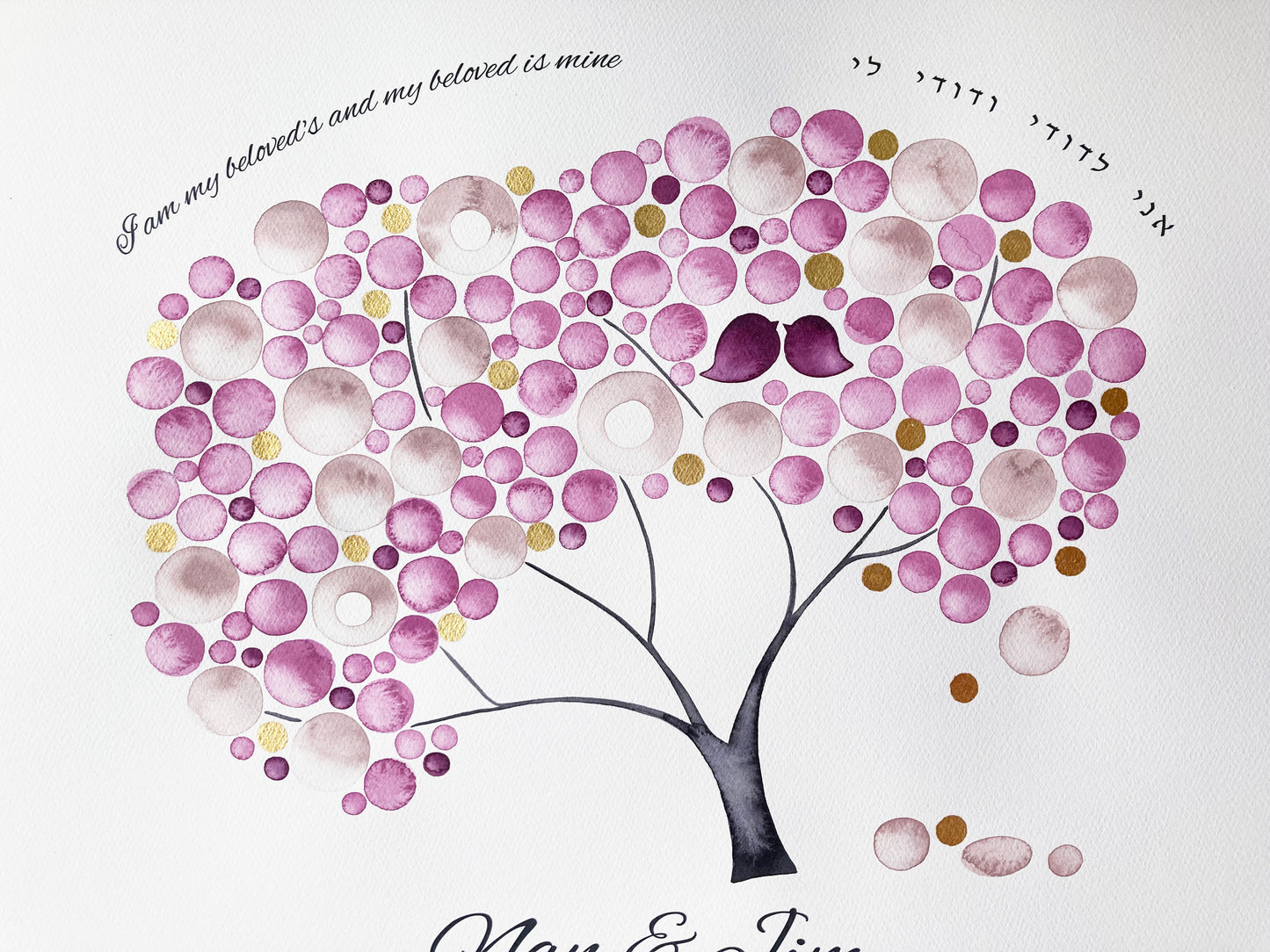 Reserved Listing for Nan H. - Gold Blush Lovebirds Tree of Life Ketubah | Watercolor Jewish Wedding Certificate | Personalized with Modern Printed Text