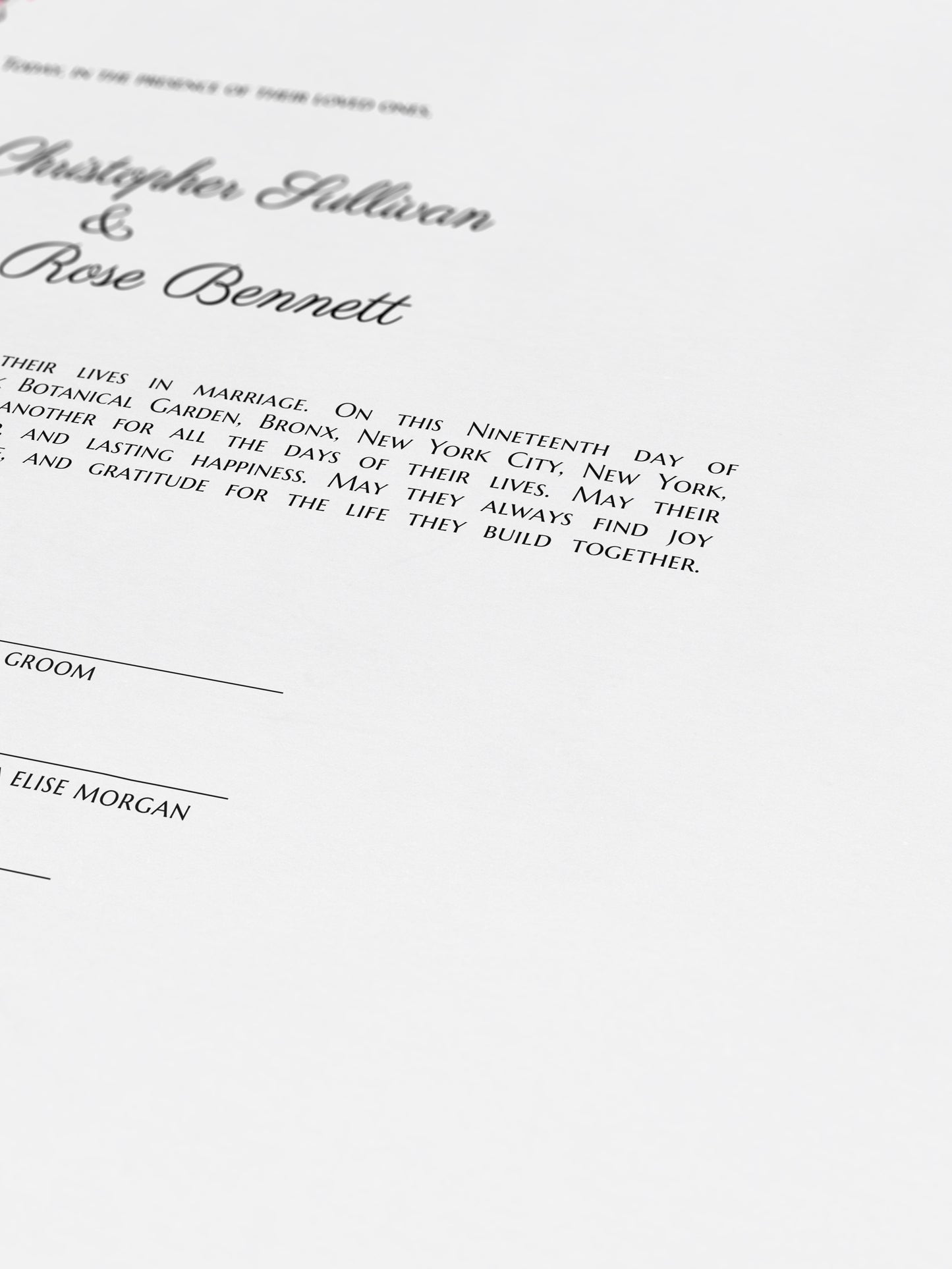 New York Botanical Garden Cherry Blossom marriage certificate print | Timeless Watercolor Wedding Certificate