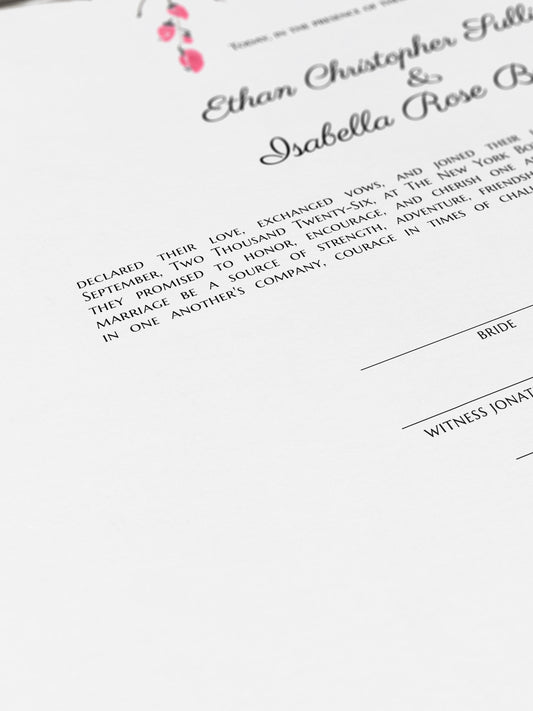 New York Botanical Garden Cherry Blossom marriage certificate print | Timeless Watercolor Wedding Certificate