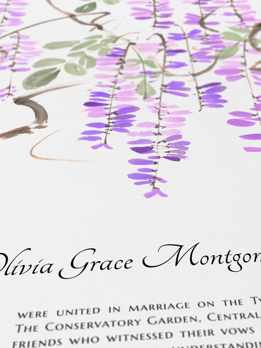 Cascading Wisteria Marriage Certificate | Botanical Quaker Wedding Certificate | Museum-Quality Artwork