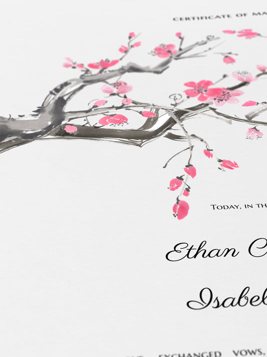 New York Botanical Garden Cherry Blossom marriage certificate print | Timeless Watercolor Wedding Certificate