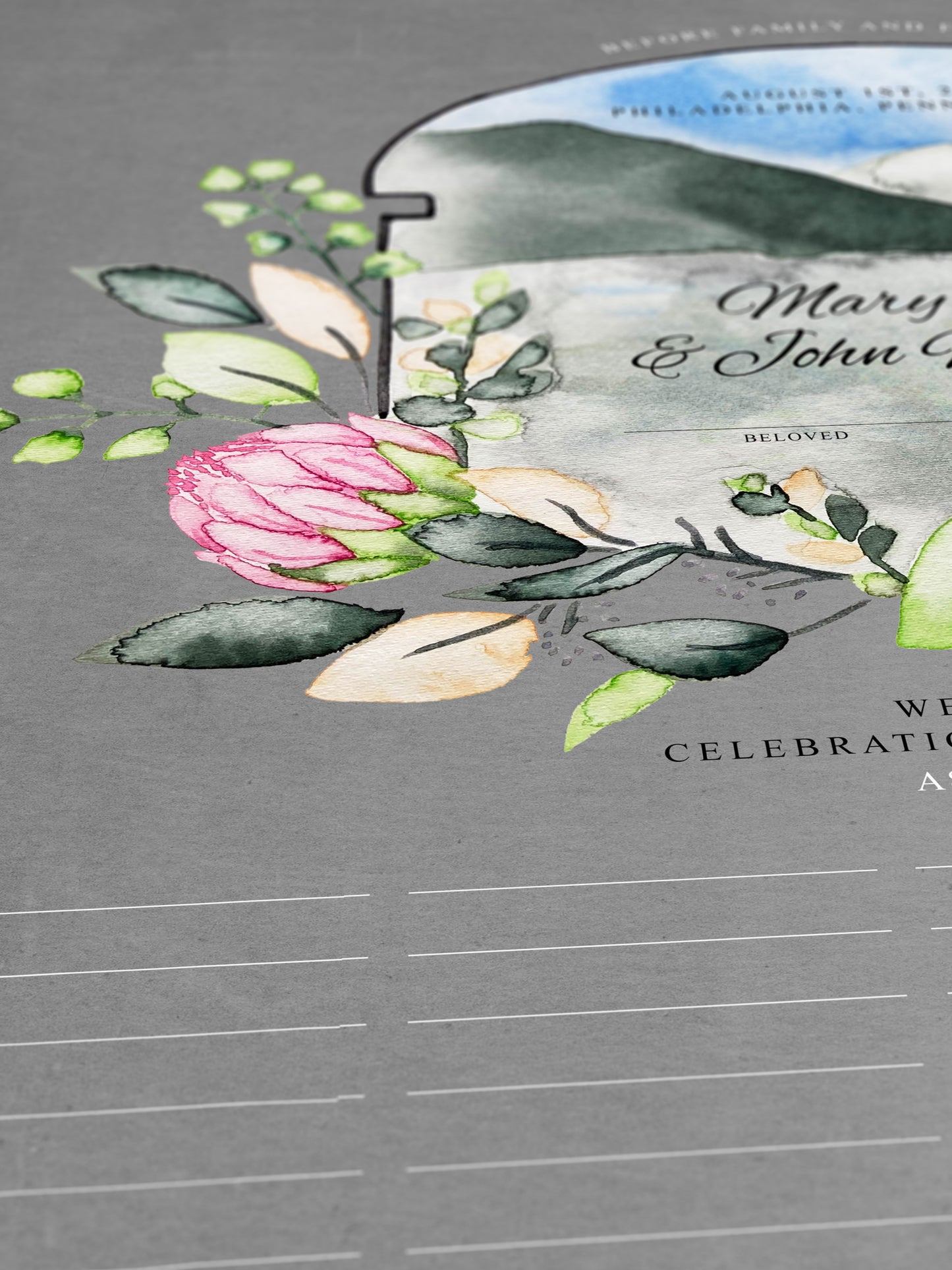 Modern King Protea Quaker Marriage Certificate | Tranquil Mountain Lake Boho Wedding | Fine Art Marriage Keepsake