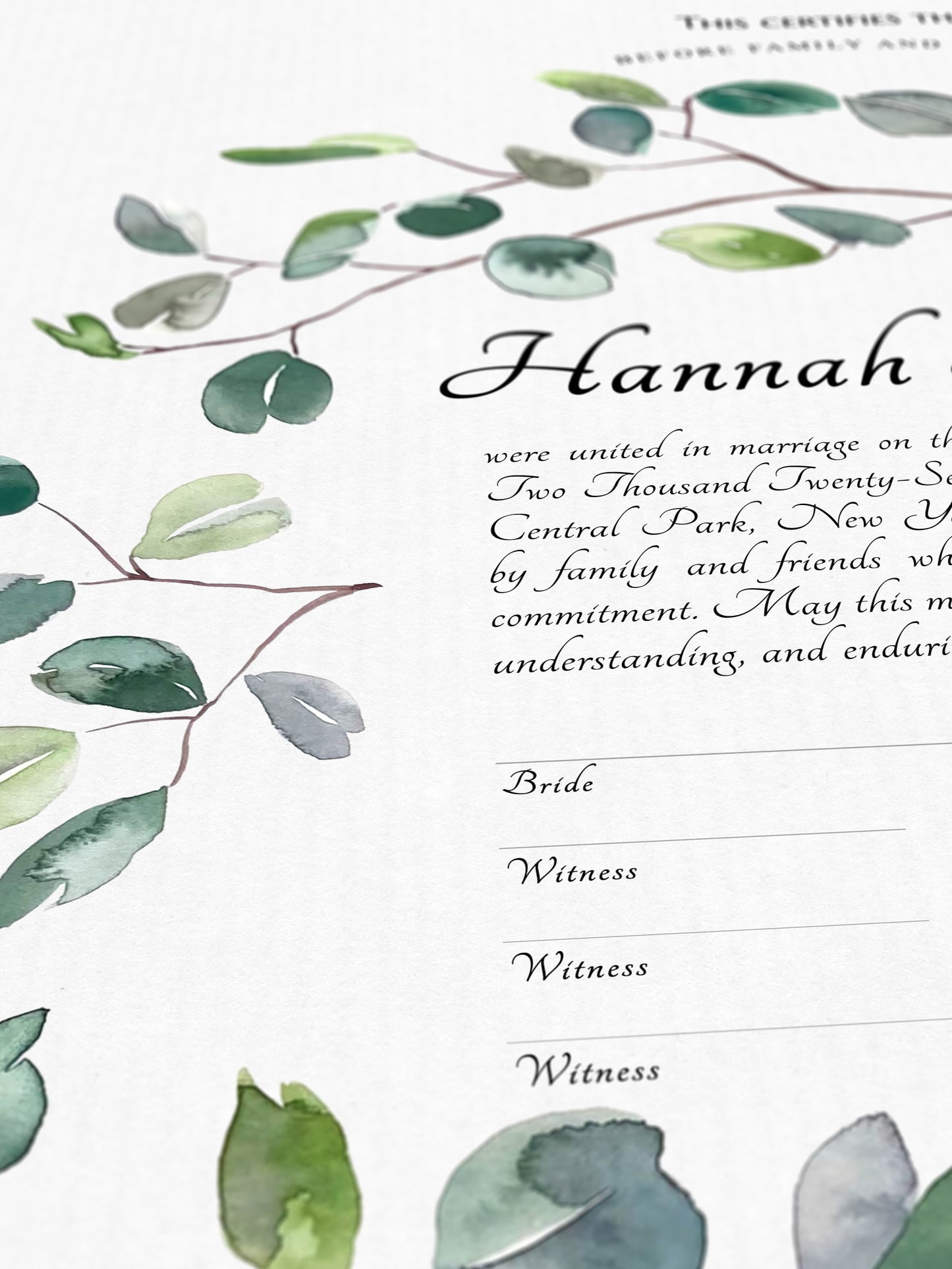 Green Twigs Wedding Certificate, Contemporary Botanical Print | Harmony, Continuity & Natural Beauty | Elegant Gift for the Couple