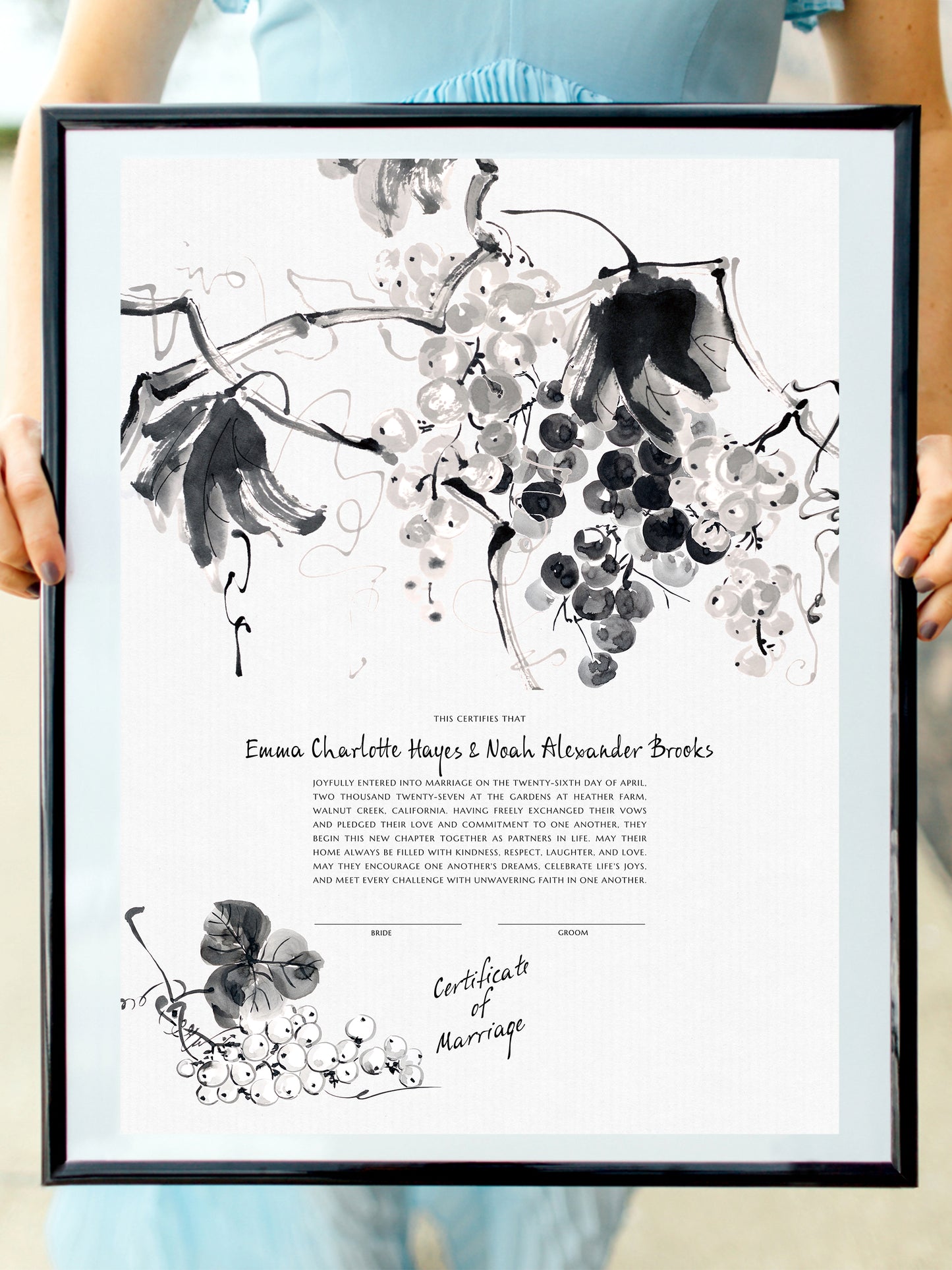 Grapevine Abundance Vineyard Wedding Certificate | Personalized Marriage memento | Museum-Quality Art Print