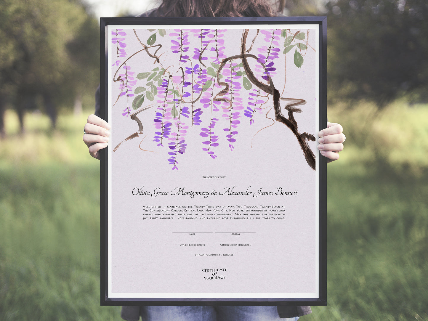 Cascading Wisteria Marriage Certificate | Botanical Quaker Wedding Certificate | Museum-Quality Artwork